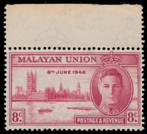 Lot 957, Malaya (British Military Administration) 1946 8c Carmine King George VI Victory Unissued Value, VF NH