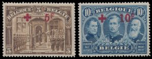 High values from Lot 980, Belgium 1918 set of 14 Red Cross surcharge semi-postals, F-VF NH