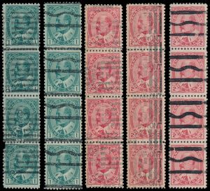 Lots 330, 332, 346, 347 & 352: 1910 King Edward VII Experimental Coils in strips of four