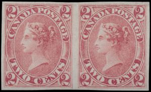 Lot 108, Canada 1859 two cent rose Queen Victoria, VF unused horizontal pair