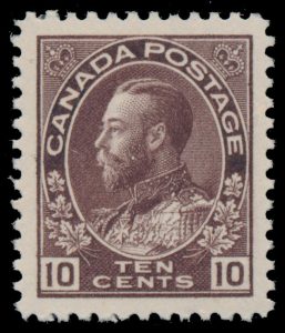 Lot 437, Canada 1912 ten cent plum Admiral, XF NH, sold for C$1,287