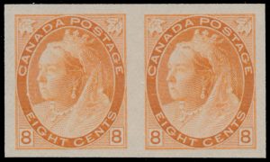 Lot 135, Canada 1898 eight cent orange Queen Victoria Numeral, VF unused horizontal pair