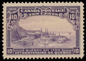Lot 166, Canada 1908 ten cent violet Québec Tercentenary, VF NH