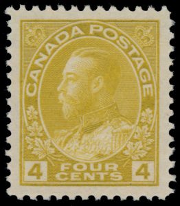 Lot 179, Canada 1925 four cent yellow ochre Admiral dry printing, XF NH