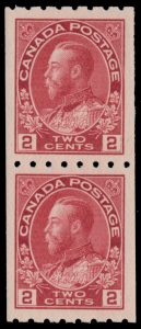Lot 198, Canada 1913 two cent carmine Admiral coil mint horizontal pair