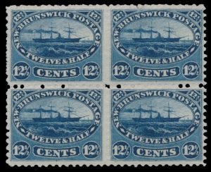 Lot 398, New Brunswick twelve cent blue Steamship block of four, VF og