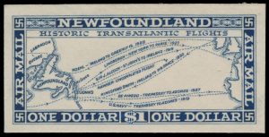 Lot 444, Newfoundland 1932 one dollar Historic Transatlantic Flights progressive die proof in dark blue