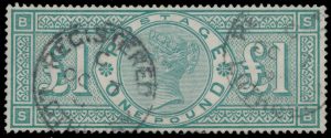 Lot 471, Great Britain 1891 one pound green Queen Victoria, VF with neat c.d.s