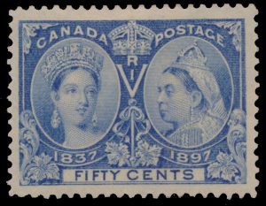 Lot 99, Canada 1897 fifty cent ultramarine Jubilee, XF lightly hinged