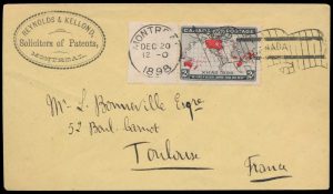 Lot 554, Canada 1898 two cent Map Stamp on cover from Montréal paying circular rate to Toulouse, France