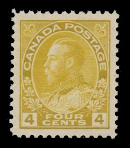 Lot 177, Canada 1922 four cent olive bistre Admiral, XF NH, sold for C$292