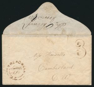 Lot 769 Prescott 1858 Treadwell Stampless Cover by Steamer, sold for C$936