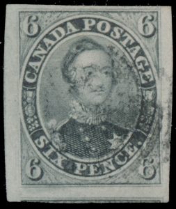 Lot 17, Canada 1855 six pence greenish grey Consort, XF used