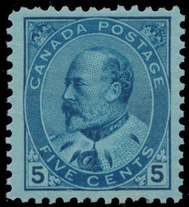 Lot 131, Canada 1903 five cent blue King Edward VII on bluish paper, VF NH