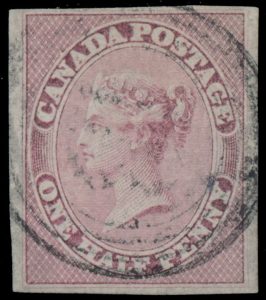Lot 21, Canada 1857 half pence rose Queen Victoria on vertically ribbed paper, VF used with 4-ring cancel