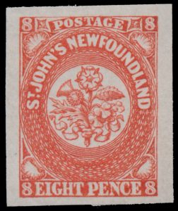 Lot 349, Newfoundland 1857 eight pence scarlet vermilion, XF NH