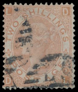 Lot 408, Great Britain 1880 2sh pale brown Queen Victoria, used with part of a duplex cancel