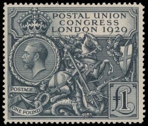 Lot 435, Great Britain 1929 one pound black St. George Slaying the Dragon, VF hinged