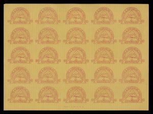 Lot 376, Newfoundland 1931 red on yellow Maritime & Newfoundland Airways Label mint VF NH sheet of 25, sold for C$409