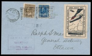Lot 569, 1918 Aero Club of Canada Semi-Official on Registered Cover Ottawa to Toronto