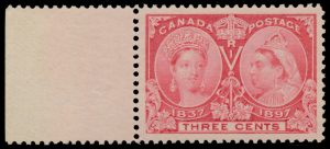 Lot 80, Canada 1897 three cent bright rose Jubilee, XF NH with sheet margin, sold for C$187