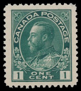 Lot 149, Canada one cent blue green Admiral, XF NH, sold for C$380