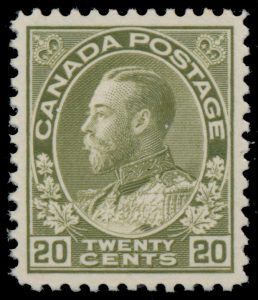 Lot 164, Canada twenty cent olive green Admiral, dry printing, VF NH, sold for C$497