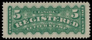 Lot 281, Canada 1876 five cent green Registration, VF NH, sold for C$468