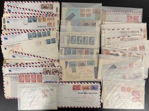 Lot 568, Group of forty-eight WWII Canadian Airmail covers with O.A.T. handstamps, 1942-45, sold for C$643