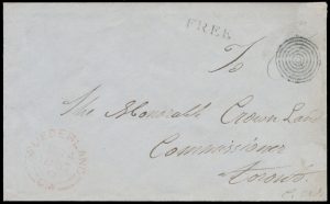 Lot 729, Suederland C.W. 1857 unrecorded and unknown post office to Toronto, sold for C$819