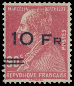 Lot 285, France 1928 ten franc on ninety centimes red Bethelot Airmail "Ile de France" surcharge, F-VF mint