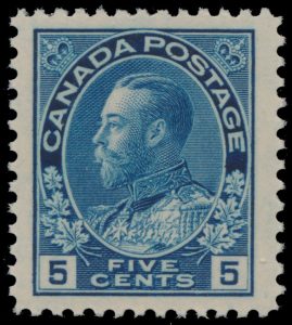 Lot 114, Canada 1912 five cent grey blue Admiral, XF NH