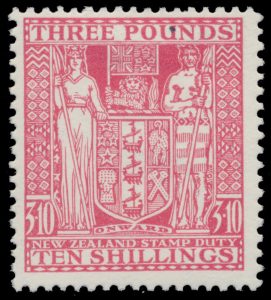 Lot 361, New Zealand 1939 three pound ten shilling rose Postal Fiscal, F-VF mint