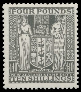 Lot 362, New Zealand 1939 four pound ten shilling dark olive grey Postal Fiscal, VF mint