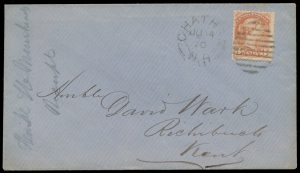 Lot 393, Canada 1870 three cent Small Queen perf 12-1/2 on cover, Chatham NB to Richibucto, front