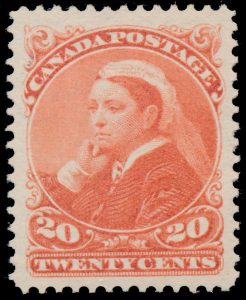 Lot 58, Canada 1893 twenty cent vermilion Widow Weeds, XF NH