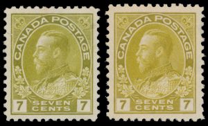 Lot 119, Canada advanced collection of seven cent yellow green Admiral issues, sold for C$3,276
