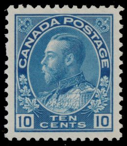 Lot 131, Canada 1922 ten cent blue Admiral, dry printing, XF NH, sold for C$187