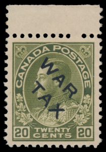 Lot 146, Canada 1915 twenty cent olive green Admiral War Tax, XF NH, sold for C$702