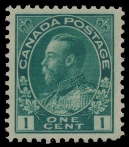Lot 99, Canada 1911 one cent dark green Admiral, XF NH, sold for C$105