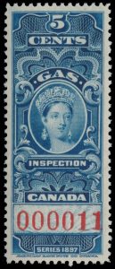 Lot 172, Canada 1897 five cent blue Queen Victoria Gas Inspection, mint VF appearing