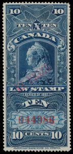 Lot 179, Canada 1916 ten cent blue Queen Victoria Law Stamp with red "In Prize" overprint, VF