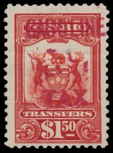 Lot 204, Canada $1.50 red Luxury Tax stamp overprint Gasoline/Tax