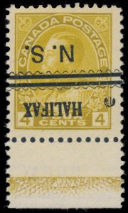 Lot 224, Canada four cent yellow ochre Admiral with precancel and lathework, VF NH