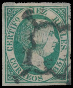 Lot 321, Spain 1851 10r deep green Queen Isabella, VF used