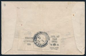 Back of Lot 366, Newfoundland 1919 Hawker Trans-Atlantic Flight Overprint on three cent Red Brown Caribou cover