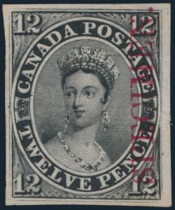 Lot 4, Canada twelve penny black plate proof with SPECIMEN overprint