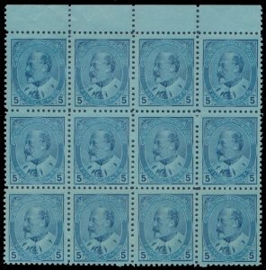 Lot 69, Canada 1903 five cent blue King Edward VII on blue paper, F-VF mint block of 12