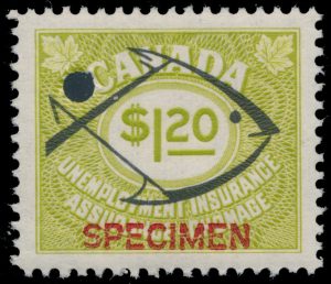Lot 182, Canada 1957-1968 Fisherman Unemployment Insurance SPECIMEN set, VF NH, sold for C$1,404