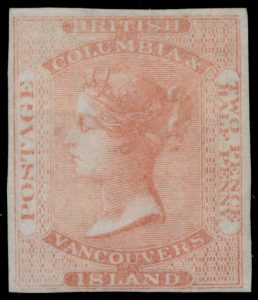 Lot 243, British Columbia & Vancouver Island 1860 two and a half pence dull rose Victoria, F-VF no gum